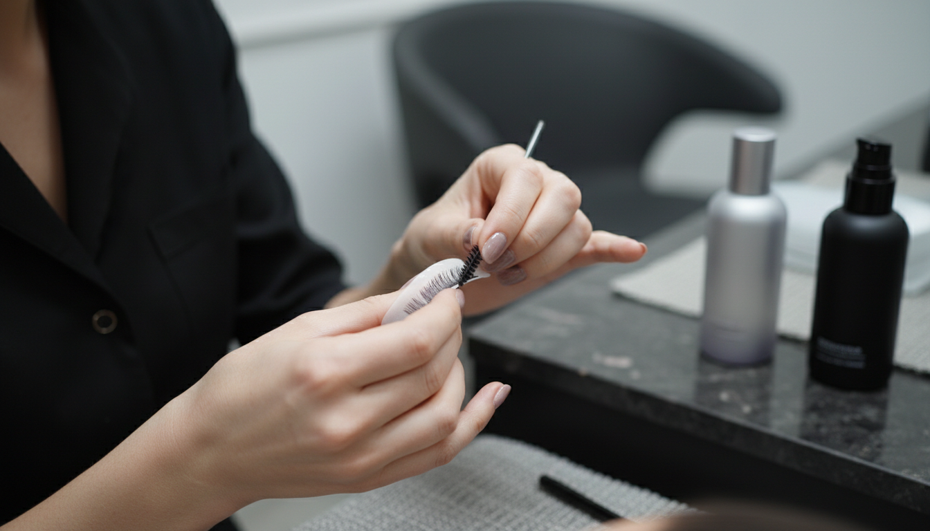 Estheticienne realisant un rehaussement de cils