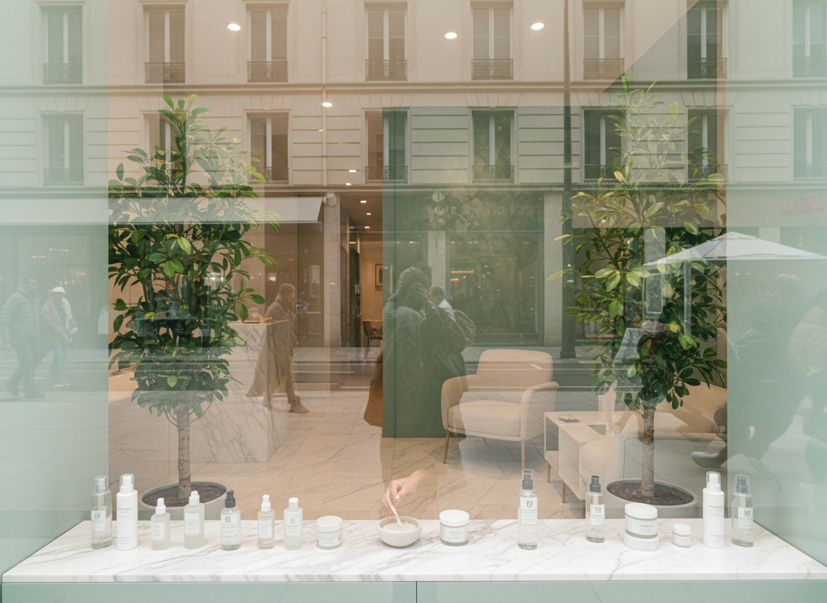 Vitrine élégante d un institut de beauté en centre-ville