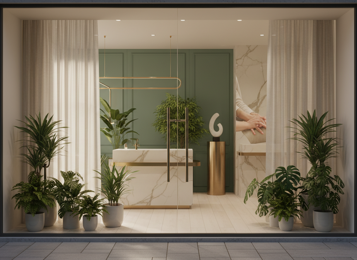 Vitrine d'un institut de beauté moderne, illustrant comment faire connaître son salon.