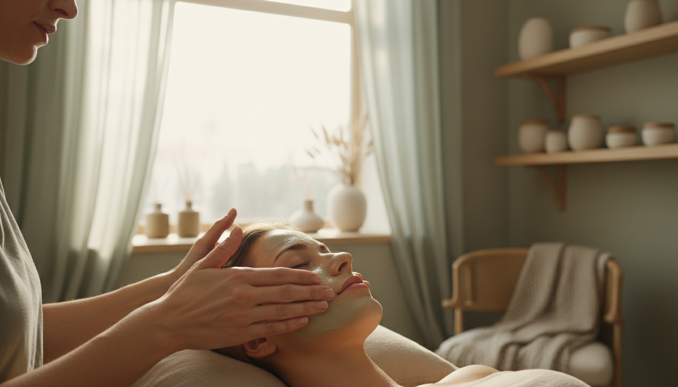 Gros plan sur des mains qui appliquent delicatement un soin hydratant sur le visage d une cliente