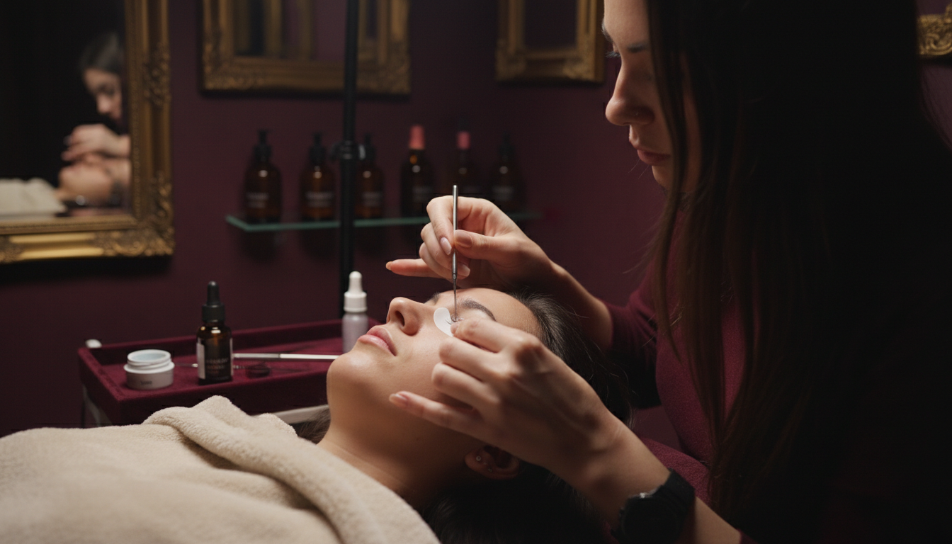 Geste de rehaussement de cils professionnel