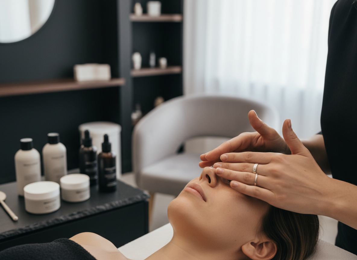 Soin du visage relaxant dispensé dans un institut de beauté élégant et lumineux