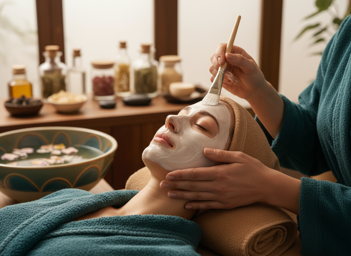 Soin du visage relaxant en institut de beaute