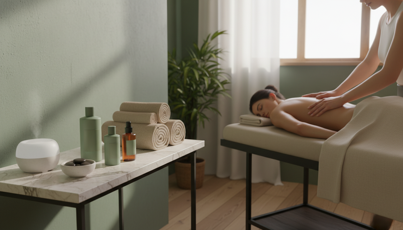 Détail d une cabine de soin préparée dans un spa