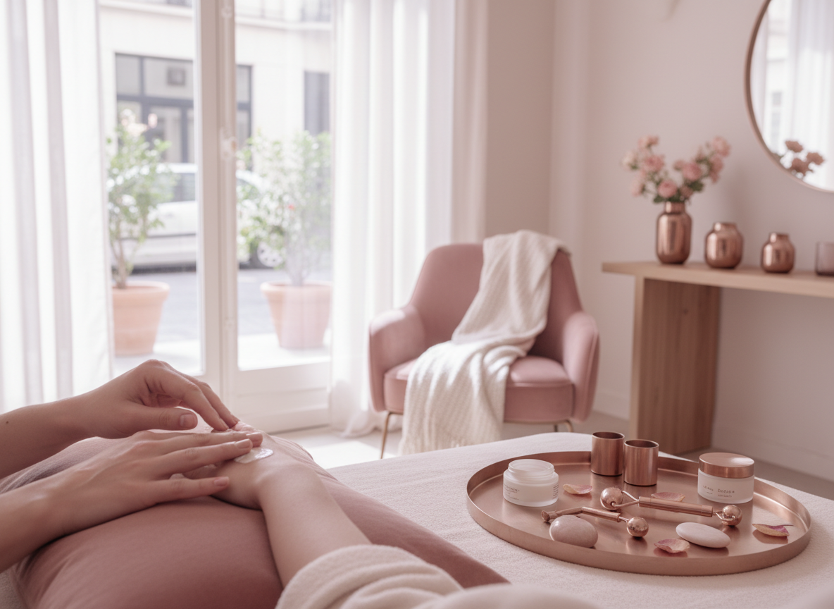 Intérieur épuré d un institut de beauté chaleureux avec lumière naturelle